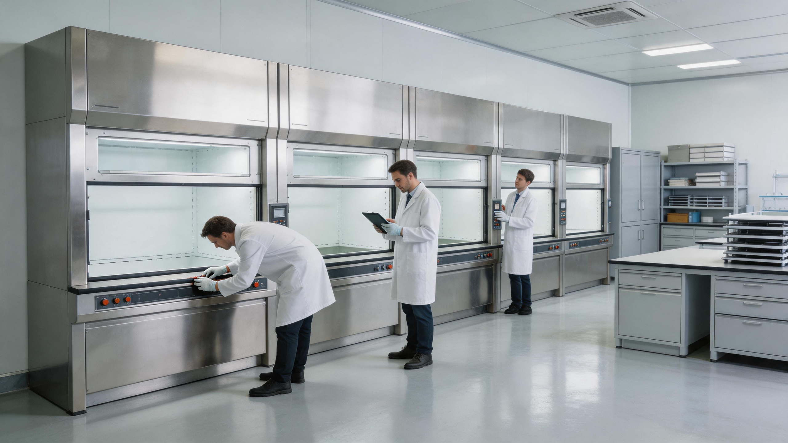 Wide view of a laboratory equipment workshop