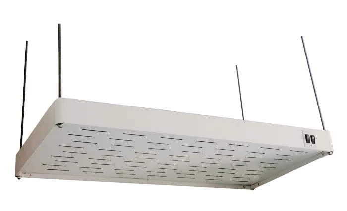Suspended laboratory canopy exhaust hood viewed from below