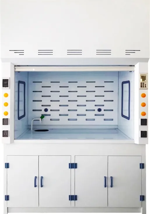PP laboratory fume hood with sash, service panel, and base storage