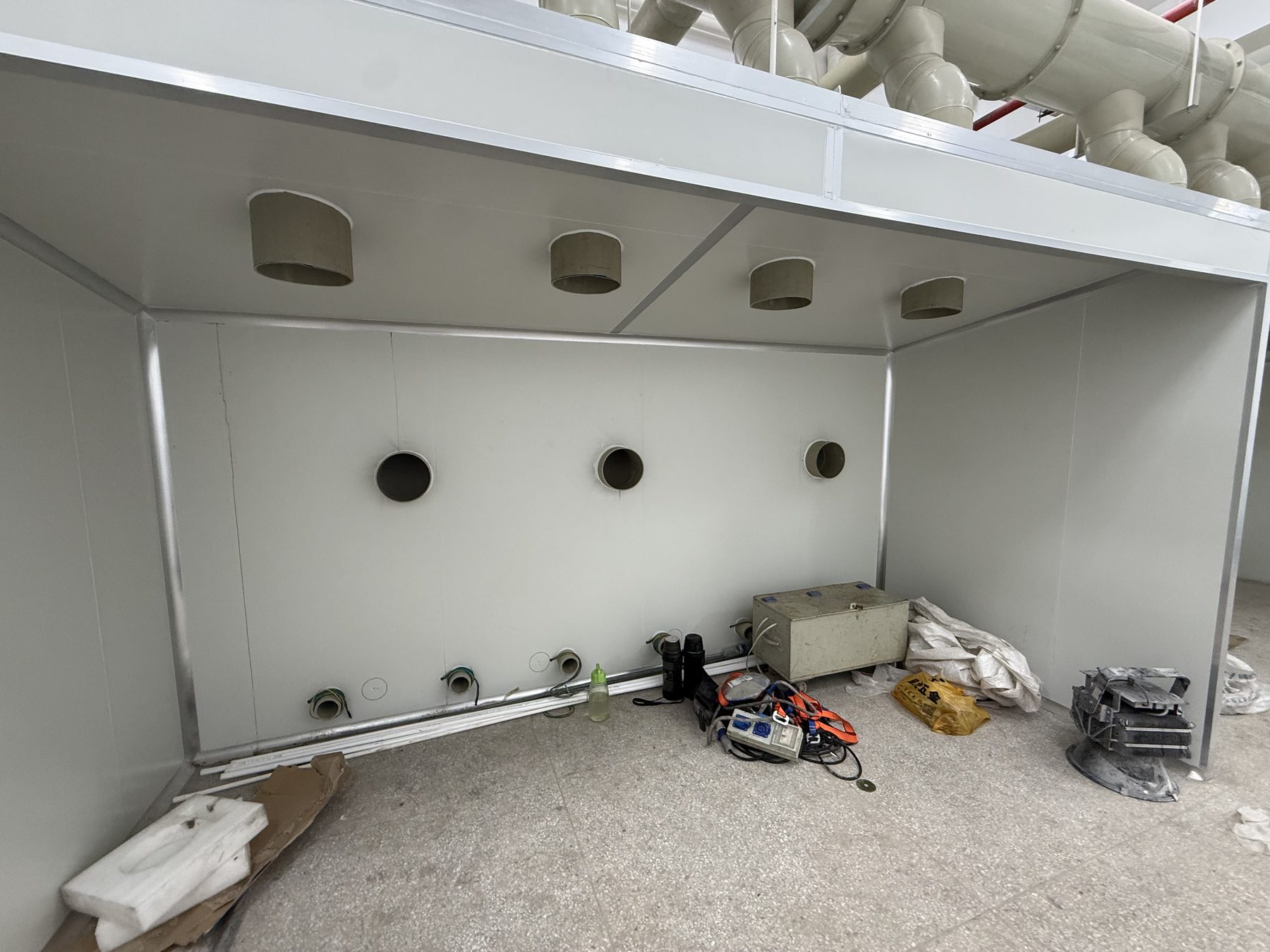 Industrial exhaust connection bays during fit-out
