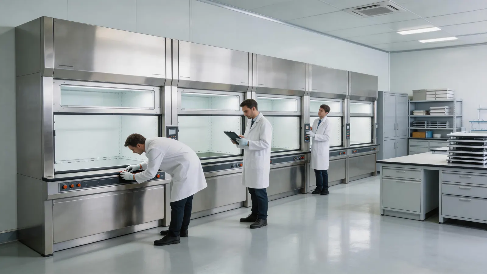 Wide view of a laboratory equipment workshop